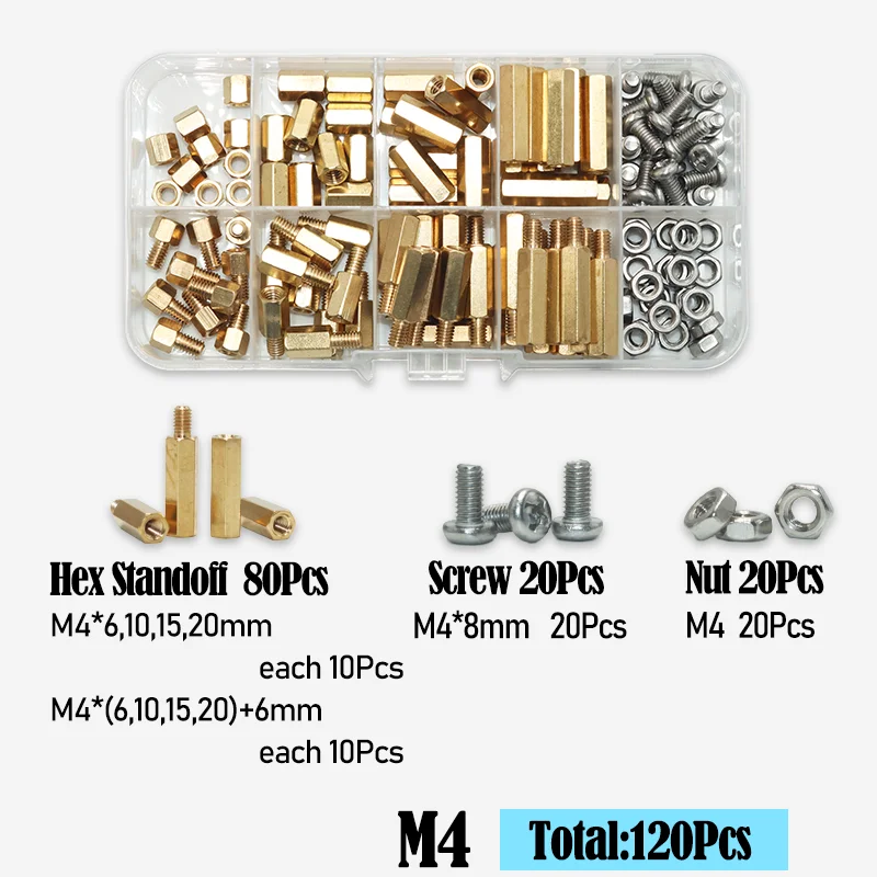 120 Pezzi Distanziali Per PCB In Ottone – Maschio-Femmina M2 – Assortimento Viti E Dadi