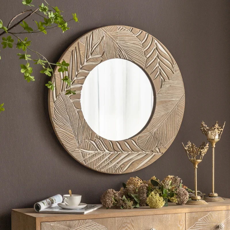 

Nordic Round Makeup Decorative Mirrors Wooden Modern Living Room Decorative Mirrors Vintage Bathroom Wanddeko Home Decor WZ50DM