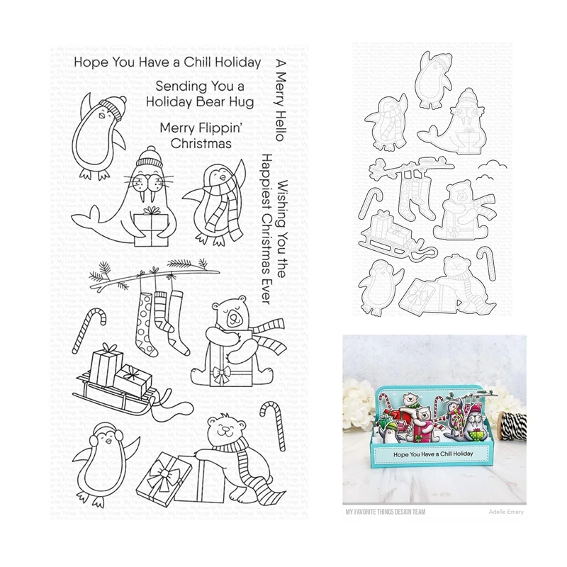 

2022 October New Chill Holiday Christmas Clear Stamps Cutting Dies Scrapbooking for Paper Making Embossing Frames Card Set