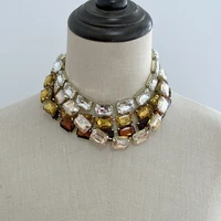 Collier en cristal coloré taillé de luxe pour femme, ensemble de verre rectangulaire, collier de mode simple, Rotterdam 1