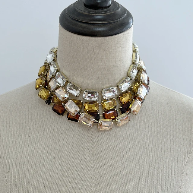 Collier en cristal coloré taillé de luxe pour femme, ensemble de verre rectangulaire, collier de mode simple, Rotterdam 1