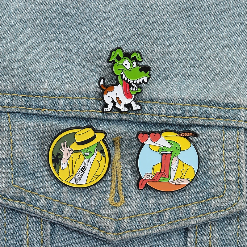 Magische Komödie Film Brosche Emaille Pins Benutzerdefinierte Grüne Maske Figur Hund Broschen Dekorative Rucksack Revers Abzeichen Lustige Schmuck Geschenk – Detail 11