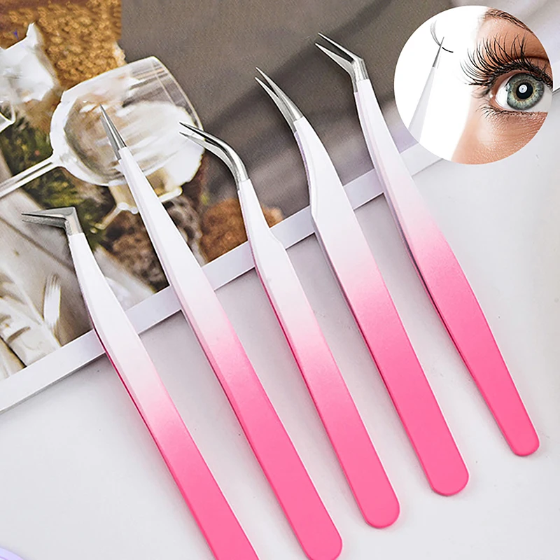 Eyelash Tweezers Extension Gradient Stainless Steel Superhard Tweezers With Fiber Tips High Precision Ant-Static Tweez eyelash tweezers