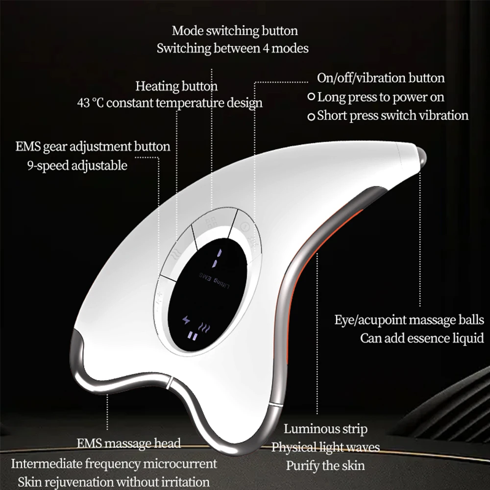 Electric Gua Sha Massager Microcurrent Face Lift Device Red & Blue Light Heating Beauty Skin Lifting Facial Body Massager