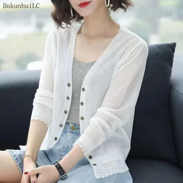 New 2023 Autumn Summer Cardigan Women Hollow Out Shawl Knitted Sweater Female Cardigans Women Thin Jacket Coat Ladies Tops 1
