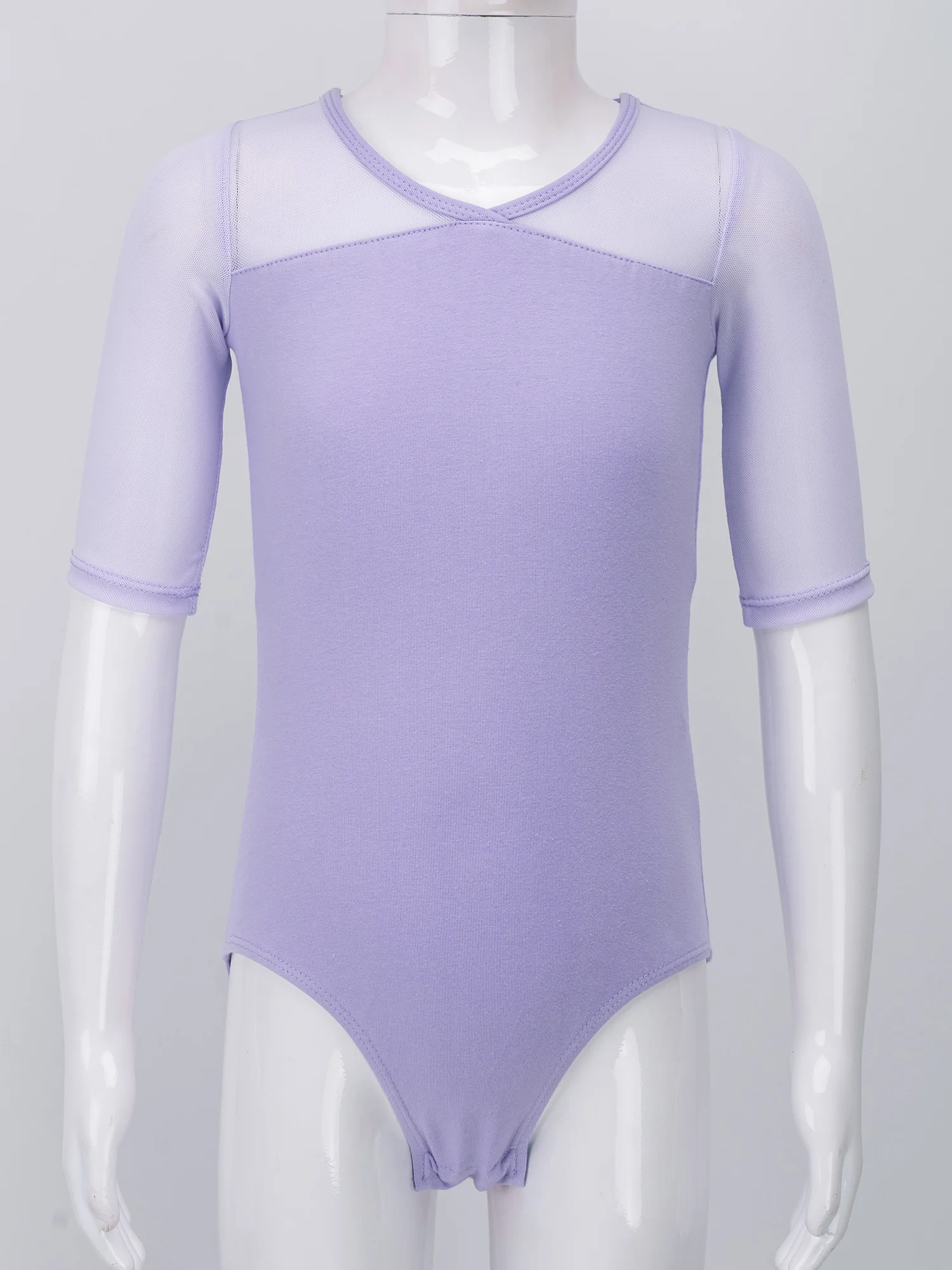 

Kids Girls Ballet Leotard V Neck Half Sleeve Cross Straps Open Back Mesh Patchwork Breathable Ballet Gymnastic Sport Jumpsuit