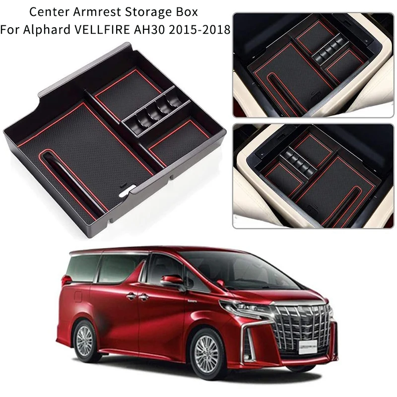 

Подлокотник для хранения для Toyota Alphard VELLFIRE AH30 2015-2018, центральный консоль, органайзер, вставка, подставка для чашки, поддон из АБС-пластика, контейнер для поддонов