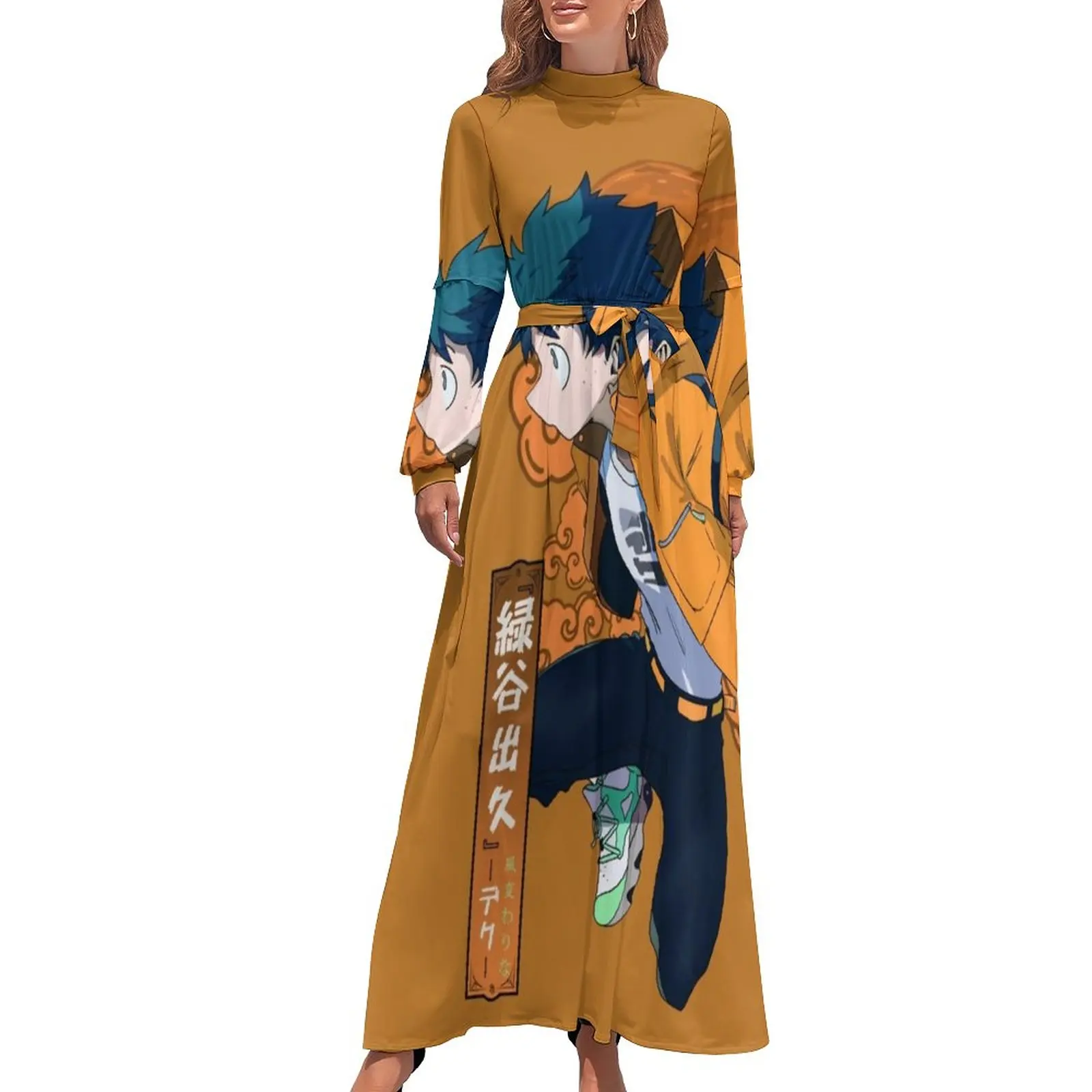 

My Hero Academia Dress Long Sleeve Midoriya Izuku The Ninth Vintage Maxi Dress High Neck Street Fashion Boho Beach Long Dresses