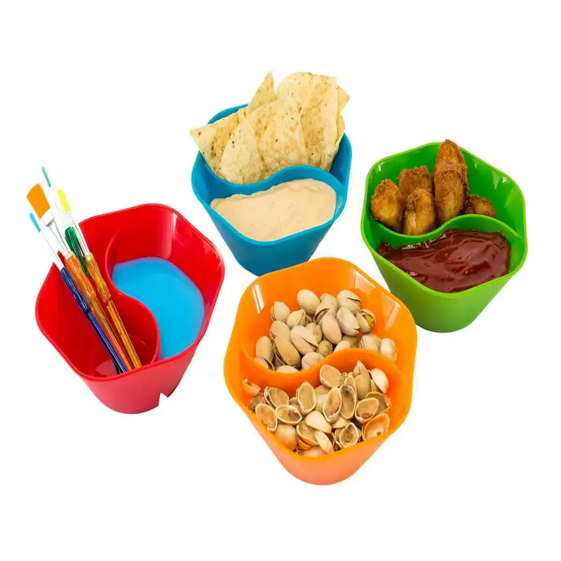 6 Piece Set of Colorful Divided Bowls Perfect for Dips, Chips