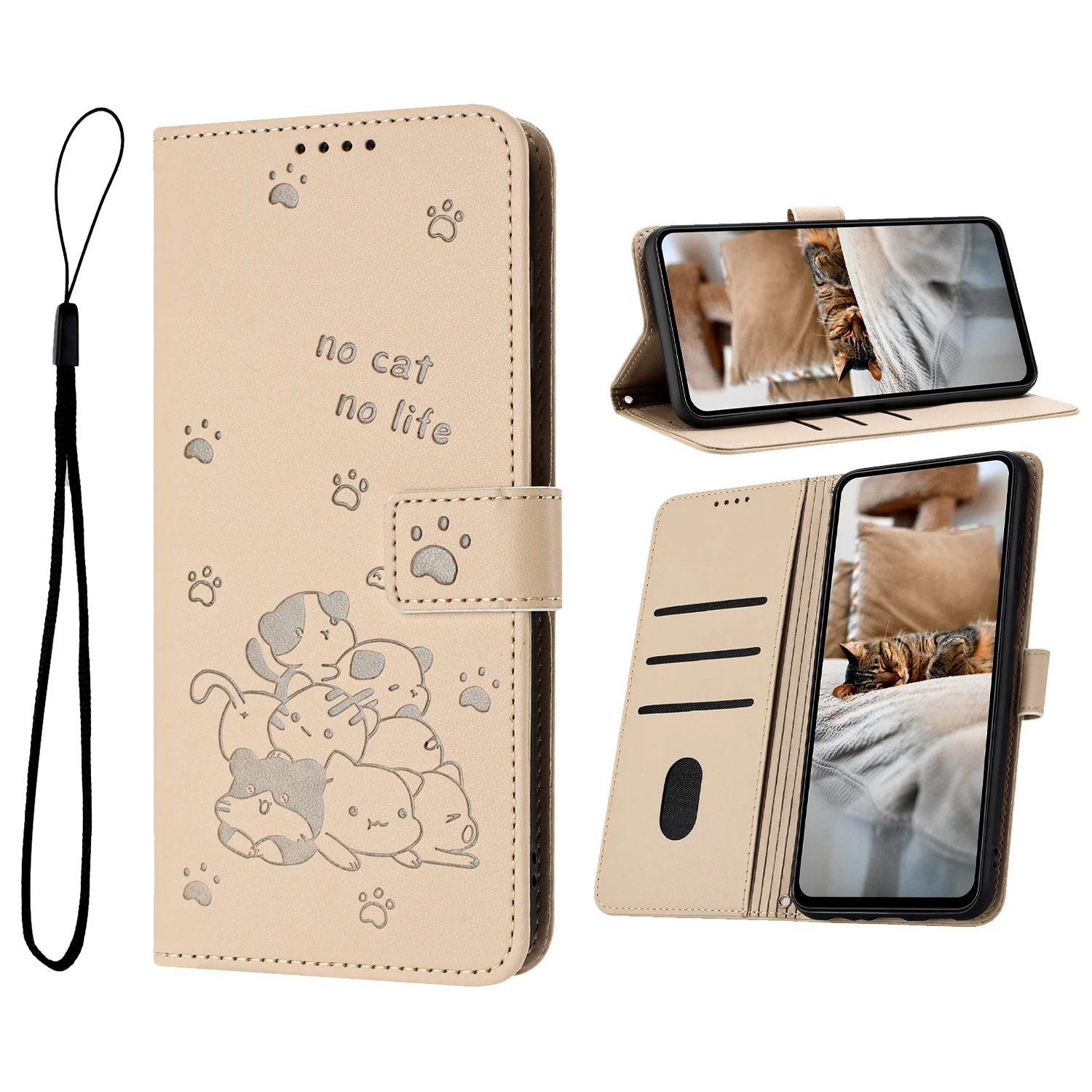 Elegant Leather Cat Design Phone Wallet Case Cover