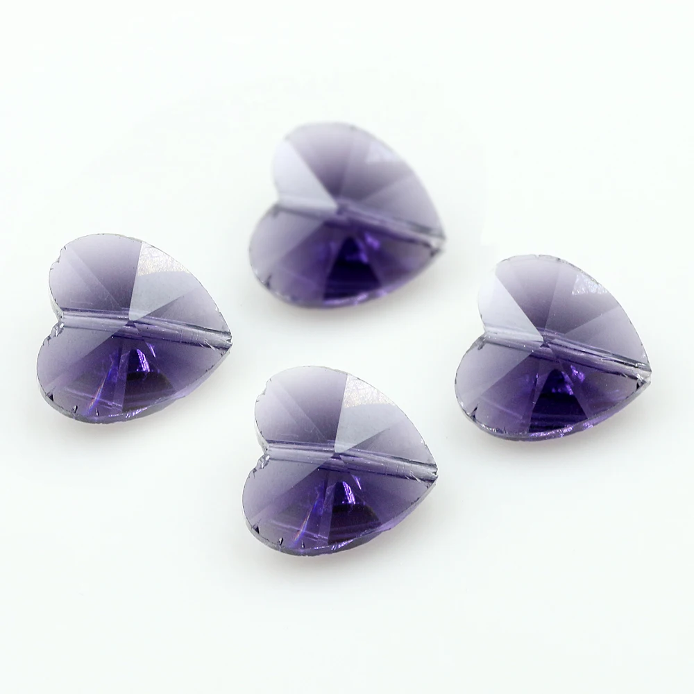 30개 10mm 오스트리아 크리스탈 하트 펜던트 수직 구멍 유리 비즈 사랑의 하트 모양 DIY 목걸이 귀걸이 액세서리 제작용