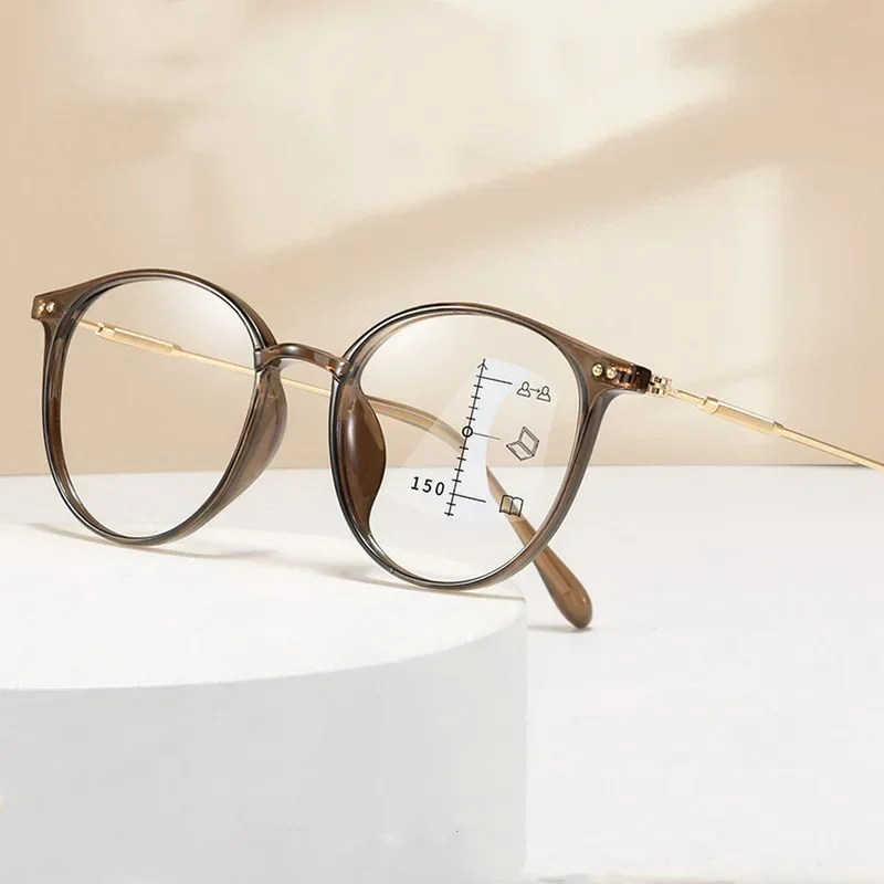 Progressive Multifokus Lesebrille Bifokale Ultraleicht Presbyopie Brille Frauen Männer Runde Anti Blau Licht Brillen 0 Bis + 400 – Detail 5