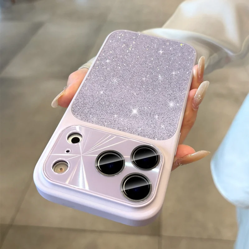 Luxury Bling Glitter Glass Case with Lens Protection and Shockproof Hybrid Bumper