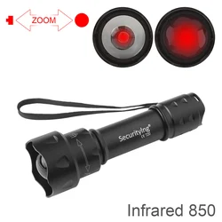 Linterna infrarroja de seguridad T20 IR, 850nm, visión nocturna, LED, táctica, resistente al agua, luz de caza con zoom