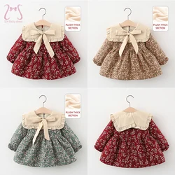 Sweet Baby Girl Dress Spring Autumn Long Sleeve Children Clothing Kids Floral Winter Warm Velvet Dresses 0-3 Y Toddlers Costume