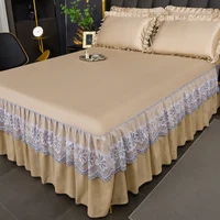 3Pcs/set Modern Royal Lace Bed Skirt Machine Breathable Washable Sheets Bed Skirt with Elastic Band for Queen King Size bedding 3