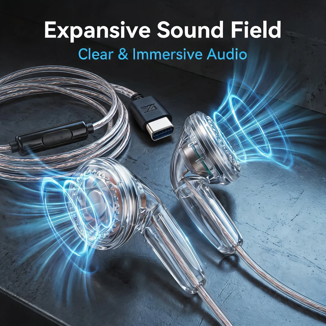 Retro-Style Type-C Wired Earbuds with Braided Cable and Built-In Microphone