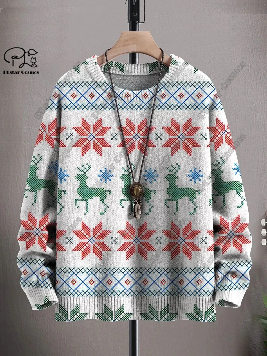 thumbnail image 1 of Suéter feo informal unisex de invierno con impresión 3D, diseño de árbol de Navidad, Papá Noel, copo de nieve, alce y gato, 1 of 5