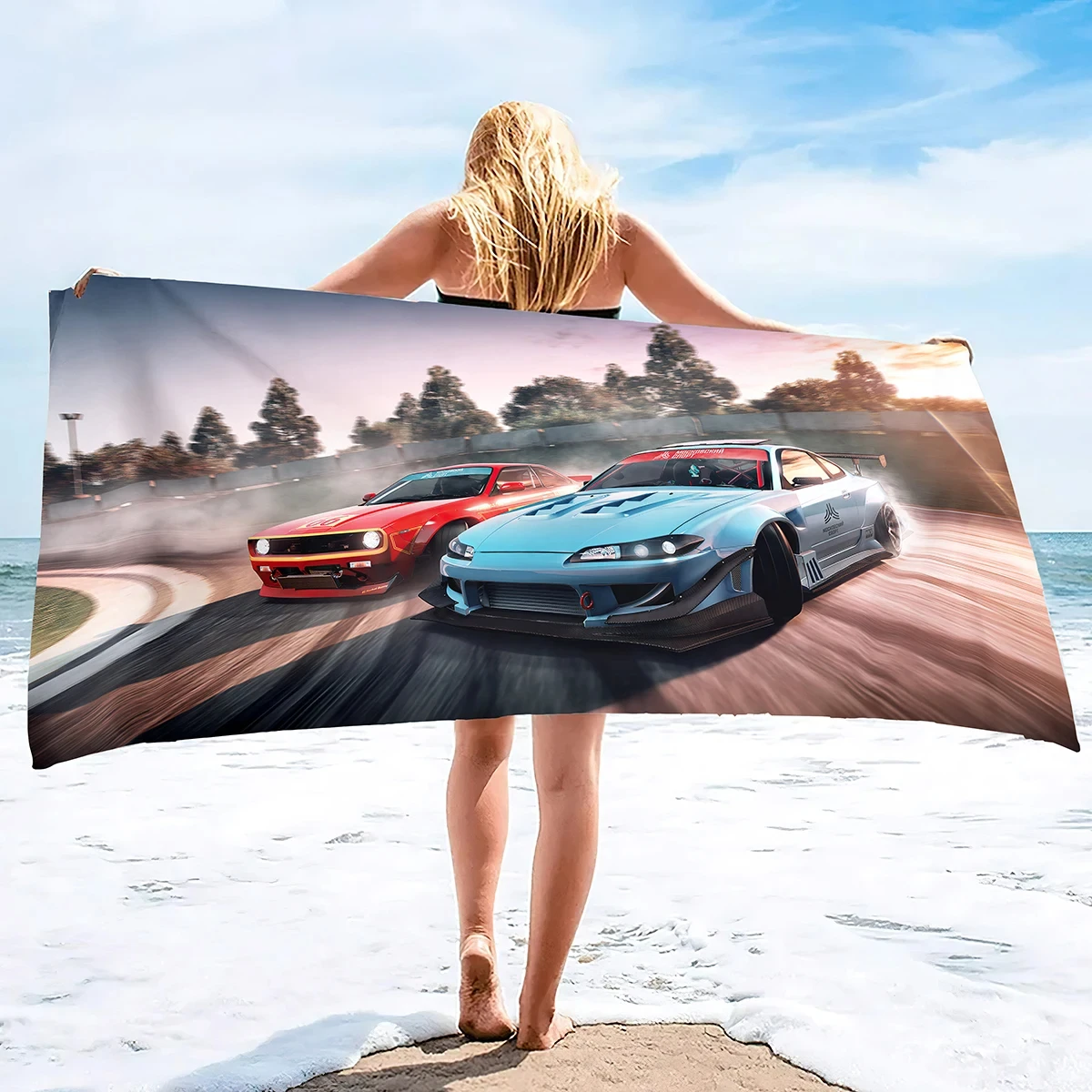 

Auto Sports Cars Pattern Beach Towels Soft Microfiber Highly Absorbent Beach Blanket Lightweight Quick Dry Towel for Pool Beach