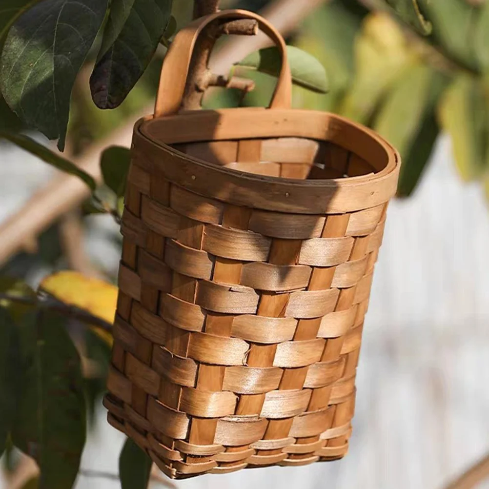 

Wooden Wall Flower Basket Hanging Storage Baskets Large Woven for Kitchen Holder Mounted
