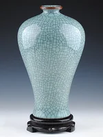 Jingdezhen ceramic ware, celadon glaze, crack, antique vase, open piece, official kiln, plum vase, retro home craft, decoration, 1