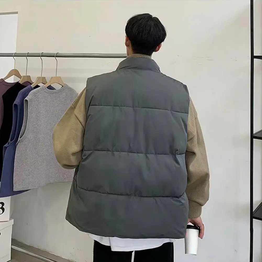 

Trendy Teens Vest Super Soft Men Vest Coat Loose Fluffy Filling Pockets Vest Windproof