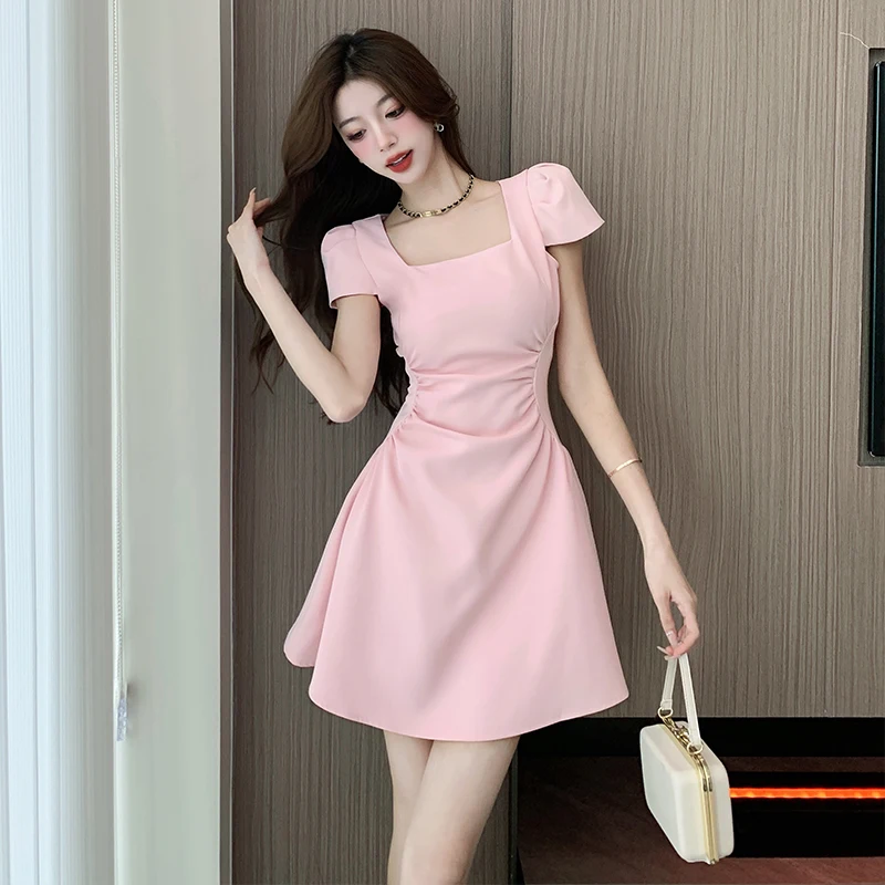 

2024 Female High Waist Jacquard Mini Dresses Spring Summer Solid Color A-Line Dress Elegant Long Sleeve Embroidery Party Dress