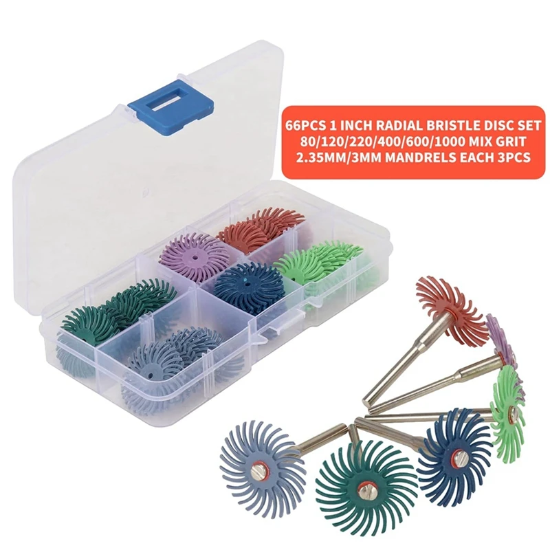 66 PCS 1 Inch Radial Bristle Disc Kit electric polisher,jewelry polisher As Shown Plastic Detail Abrasive Brush for Jewelry Wood Polishing