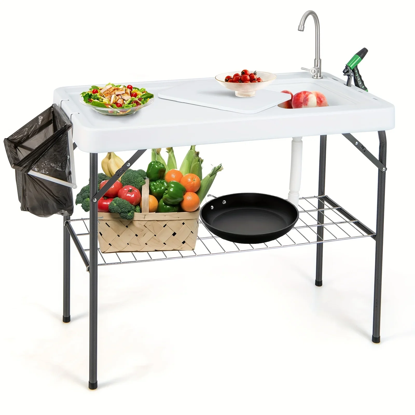 

Portable Folding Fish Cleaning Table with Convenient Faucet and Spacious Grid Rack - Ideal for Camping and Outdoor Activities.