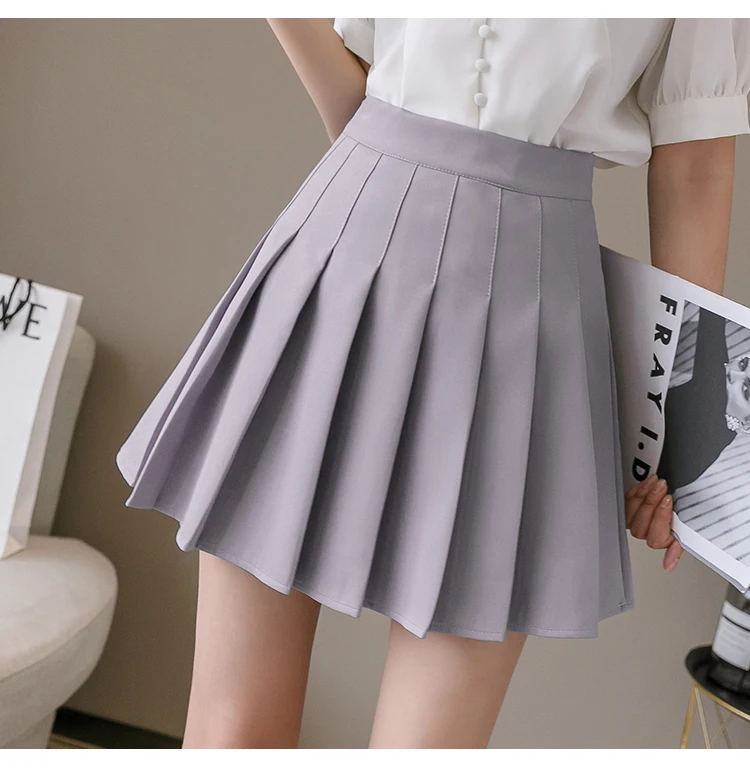 Shintime Women Sweet High Waist Pleated Skirt Girls Harajuku Mini Skirts Lady 2021 Summer Slim Short School Uniform Skirt Womens satin midi skirt