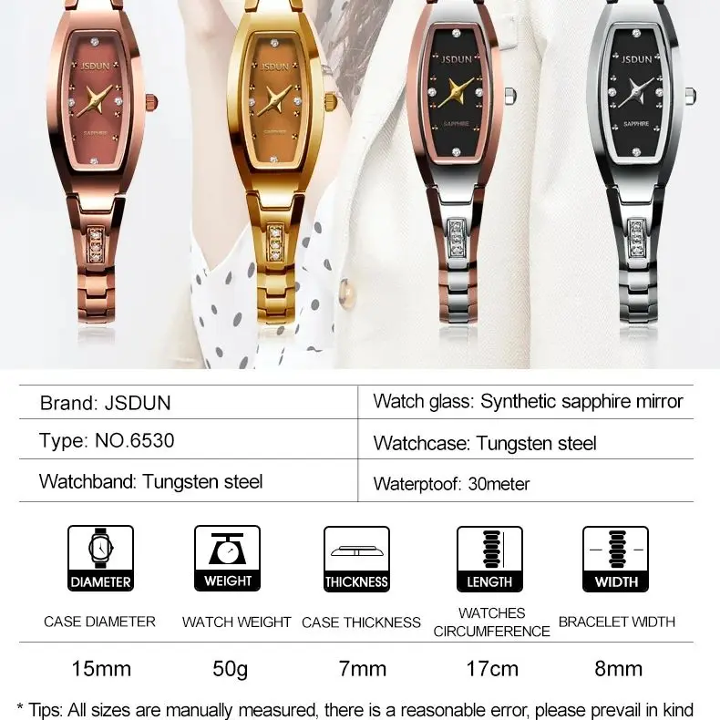 JSDUN 6530 Women Watch Luxury Imported Movement Quartz Watch HD Sapphire Waterproof Tungsten Steel Elegant Diamond Women Watch 6