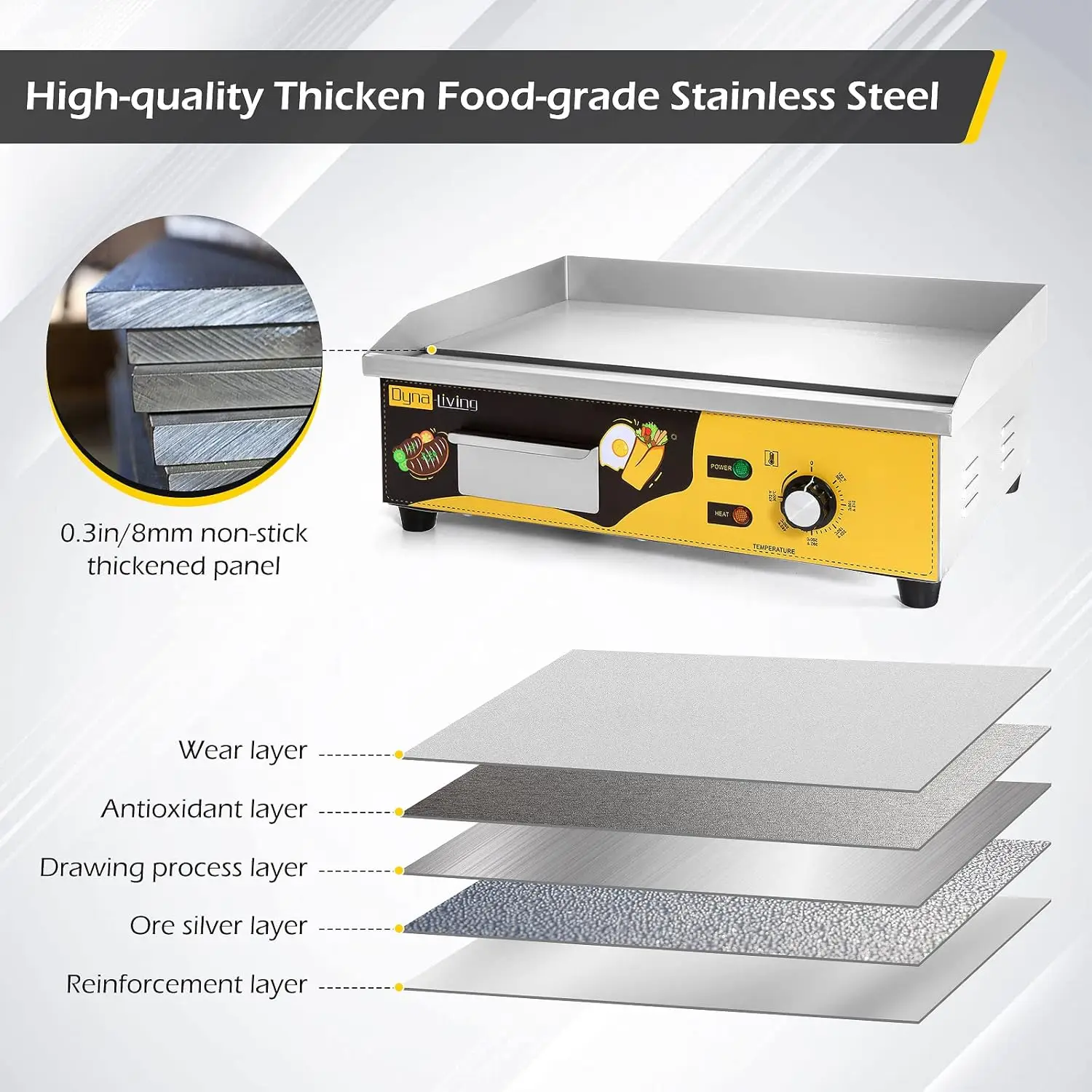Electric Griddle 22'' Stainless Steel Countertop Griddle 3000W 110V Flat top Grill Electric for Home Kitchen, Restaurant, 122~57 4