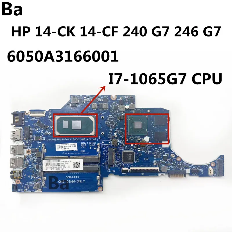 

For HP 14-CK 14-CF 240 G7 246 G7 Laptop Motherboard TPN-I131 6050A3166001 CPU I7-1065G7 GPU AMD DDR4 100% Working