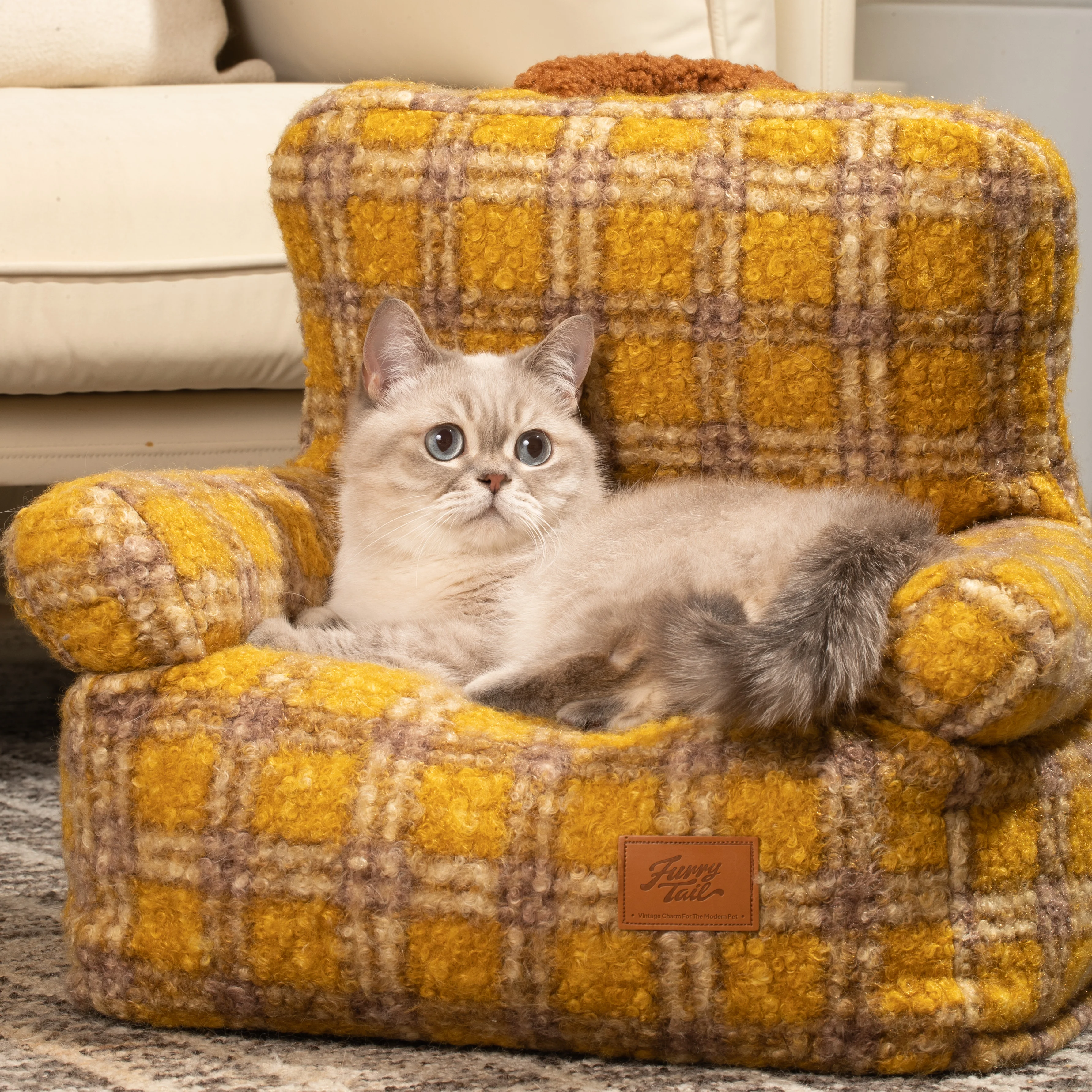 FurryTail Mini Gemütliches Katzensofa - Haustiersofa, Abnehmbares und Waschbares Katzenmöbel, Geeignet für Katzen und Kleine Hunde, Vintage-Katzensofa für Inneneinrichtung, Kratzfestes Langlebiges Katzensofa, Nicht Haarende & Haarabweisend, Hochdichter Schaumstoff, Verformt Sich Nie – Detail 8