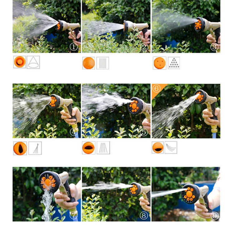 Hand-held Lawn Spray Watering 9 Spray Modes Hose Sprinkle Nozzle High Pressure Water Gun Multifunction For Garden Washing Car