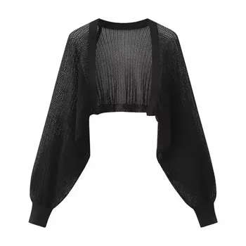 Hollow-out Long-sleeved Knitted Cardigan Top Women's Summer Thin Jacket Vest Dress Shawl Worn Over A Shirt 1
