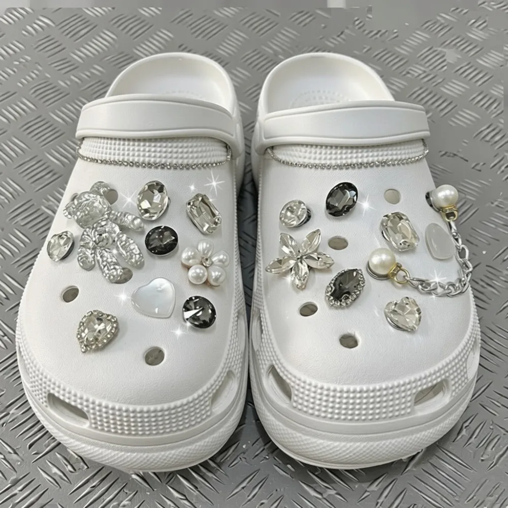 19-teiliges Sommer-Mode-Schuhcharms-Set, Zubehör für Clogs, Schuhschnallen, Metallperlen, Blumen, Diamanten, Ketten, DIY-Schuhdekorationen – Detail 8