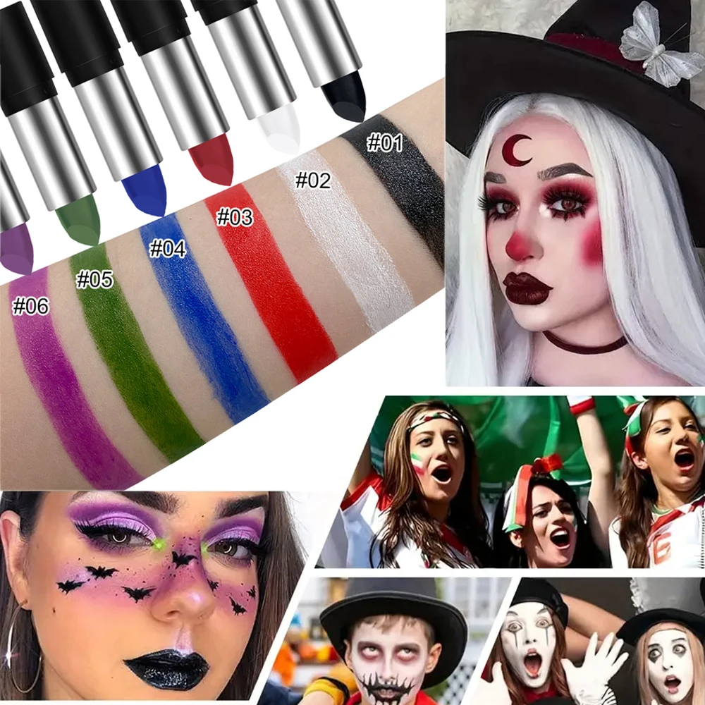 6 Colors Face Body Paint Stick Cream Eyeblack Tube Black Body Painting Blendable Sticks For Halloween Cosplay Joker Paint Makeup 2