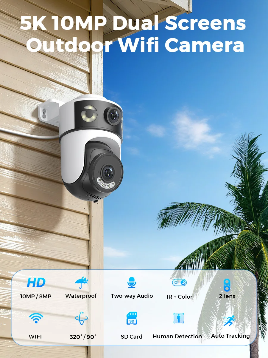 Telecamera IP PTZ da 10MP 8MP 5K Doppia lente esterna Doppio schermo 5G WIFI Telecamera AI Tracciamento Protezione di sicurezza Telecamera di sorveglianza CCTV - immagine 2