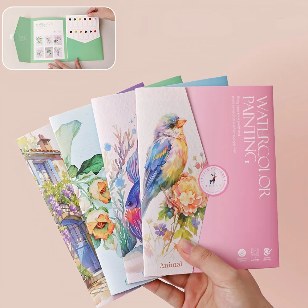 Kit per pittura ad acquerello, libri di disegno lineare con motivi multi-tematici, include carta per acquerello, cartella colori per progetti artistici - immagine 2