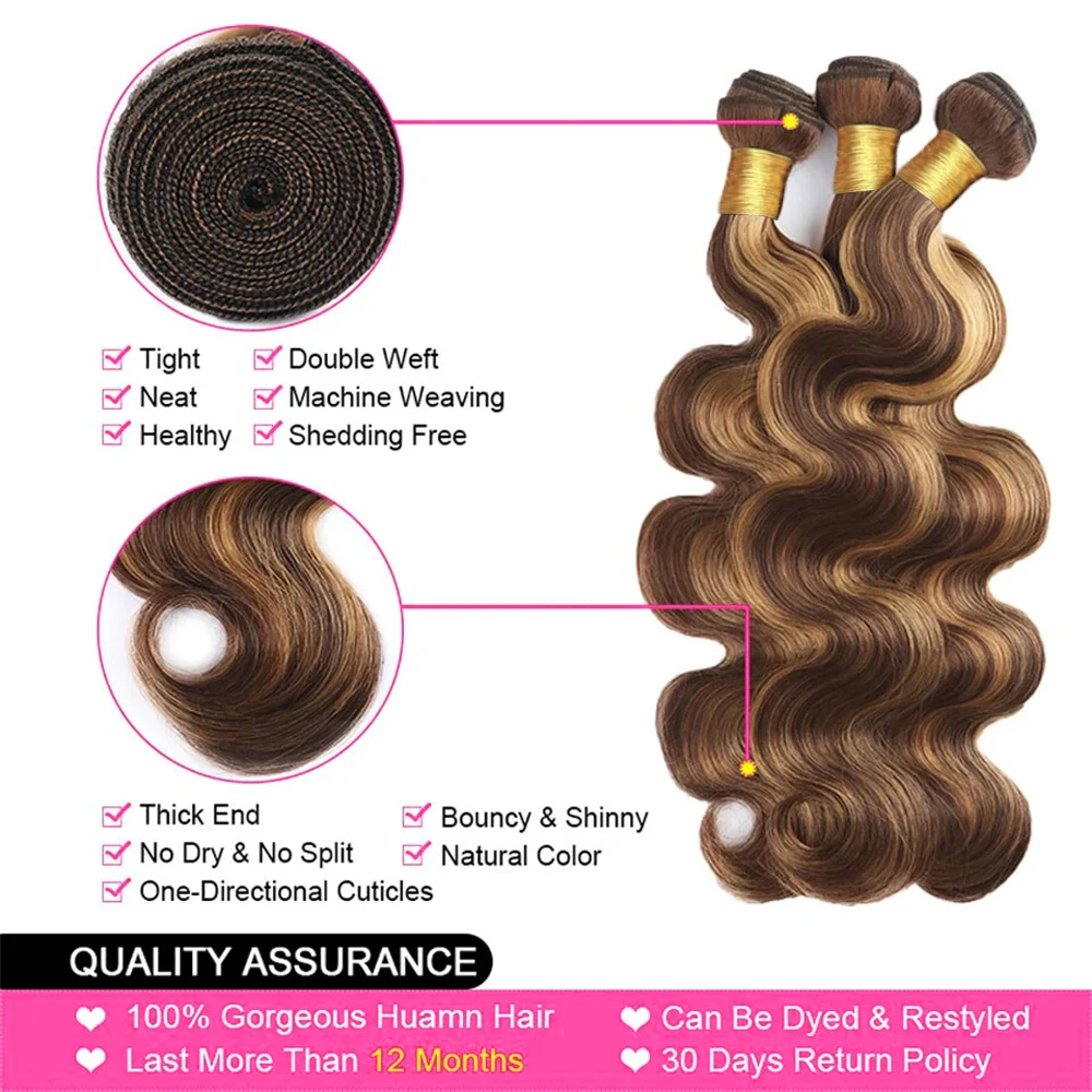 Highlight Body Wave Bundles Human Hair With Frontal P4/27 Ombre Honey Blonde 13x4 Lace Frontal With Bundle Remy Hair Extensions
