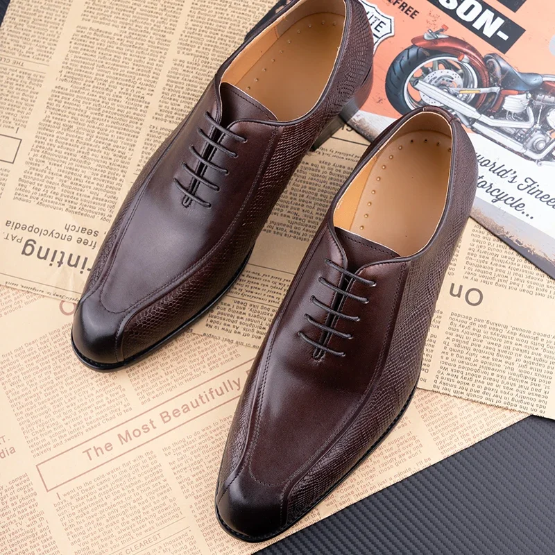 Deluxe Men's Leather Shoes Formal Dress Shoes Wedding Party  Oxford Handmade Comfortable Lace Up Genuine Leather Men's Shoe 5