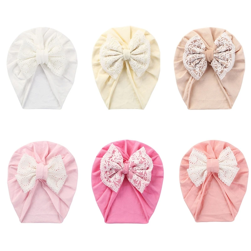 

Baby Turban Hat with Lace Bow Knot for Boys Girls 0-24M Breathable Comfort Headdress w/ Highly Stretchy Universal Size G99C