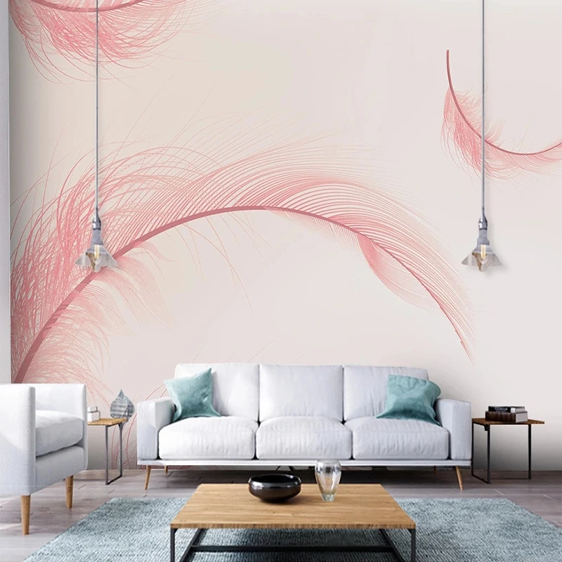 Custom 3D Modern Nordic Hand-Painted Elegant Feather Line Sofa TV Background Wall Mural Wallpaper For Bedroom Papel De Parede