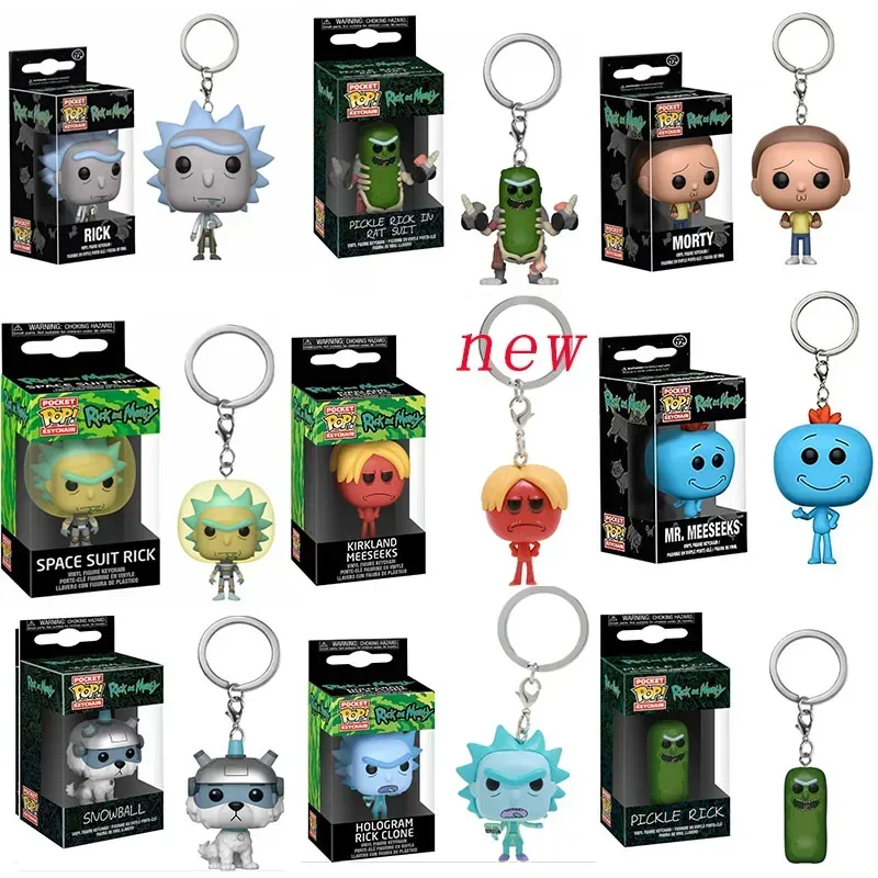 thumbnail image 1 of Llavero Funko Pop Rick Kirkland Meeseeks Snowball Mr.meeseeks Pickle ET Morty traje espacial modelo juguetes para niños regalo de cumpleaños, 1 of 5