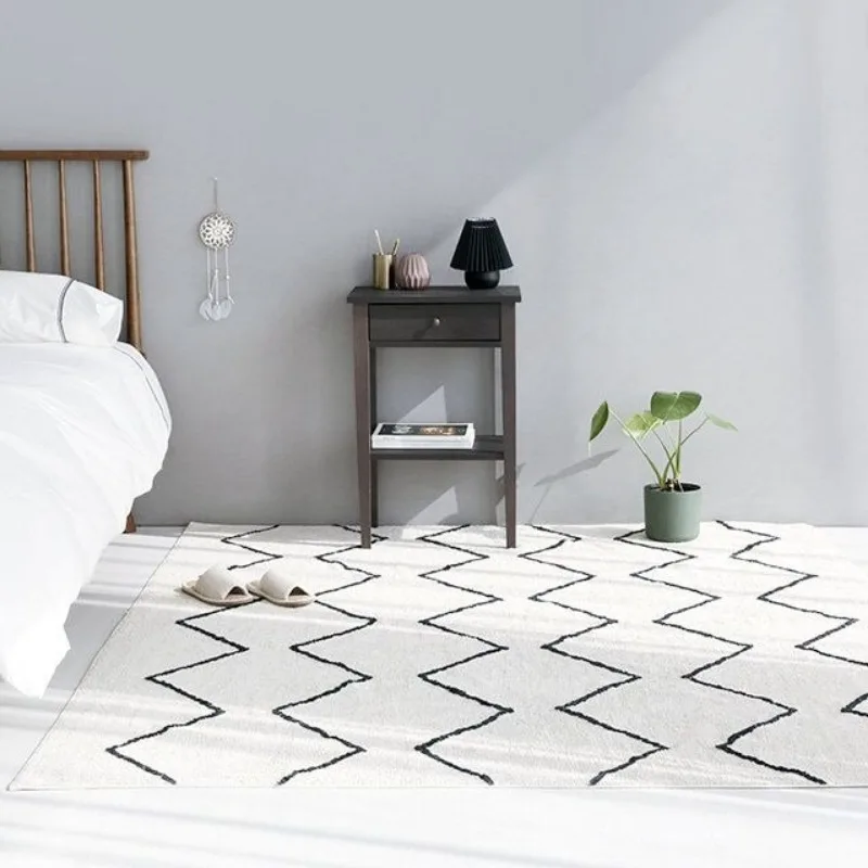 Living Room Carpet Moroccan Nordic Diamond Black White Lines Bedroom Bedside Rug Modern Simple Coffee Table Floor Mat Ковер 양탄자
