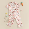 Adorable Toddler Easter Pajama Set with Bunny and Chick Print Short Sleeve Button-up Tops and Long Pants 2 Piece Sleepwear 3