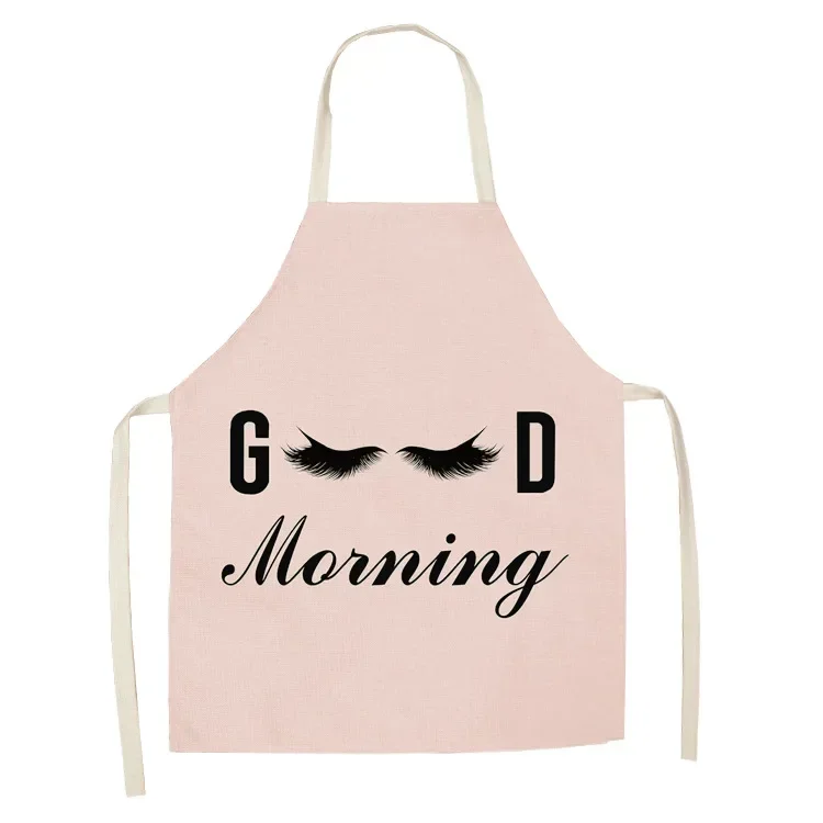 

1Pcs Eyelash Printed Cleaning Art Aprons Sleeveless Home Cooking Kitchen Apron Cook Wear Cotton Linen Adult Bibs 53*65cm WQL0134