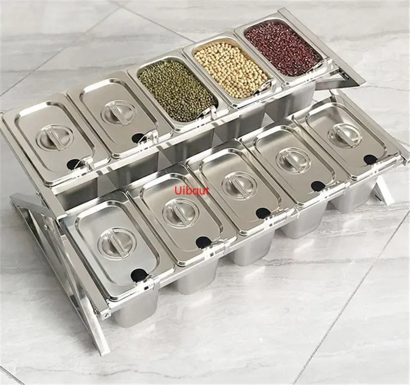 GN pan with rack basin shelf for milk tea shop box jam Stainless Steel Box serving tray salad bowl Storage Chafing Buffet Pan 3