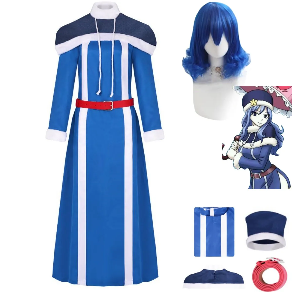 

Anime Fairy Tail Season 3 Juvia Lockser Cosplay Costume Blue Fur Collar Dress Shawl Adult Woman Sexy Christmas Halloween Suit
